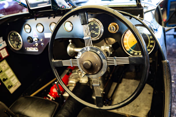 istock Steering wheel of a classic motorcar. 1483517896