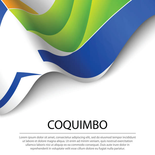 ilustrações, clipart, desenhos animados e ícones de bandeira ondulante de coquimbo é uma região do chile em fundo branco. - coquimbo region