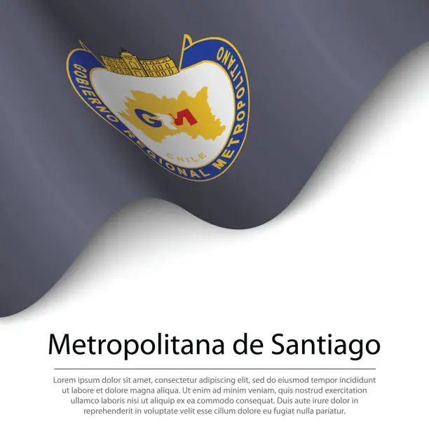 Vector illustration of Waving flag of Metropolitana de Santiago is a region of Chile on white background.