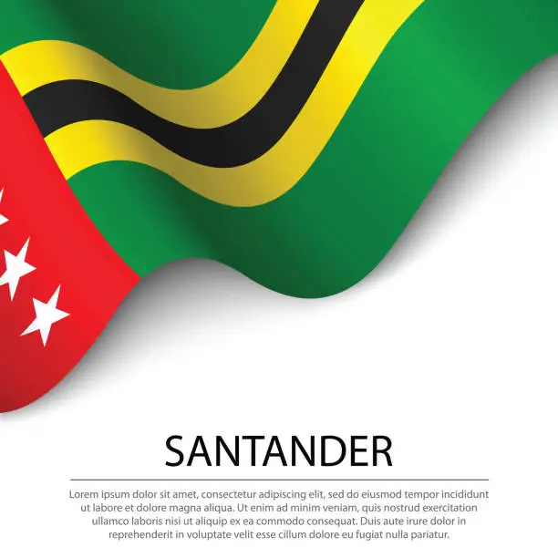 Vector illustration of Waving flag of Santander is a region of Colombia on white background.