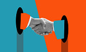 A handshake of businessmen. Modern design with a positive context.