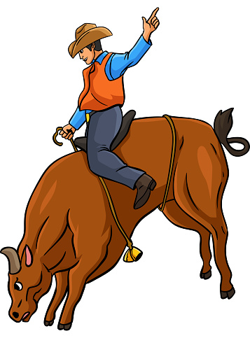 This cartoon clipart shows a Bull Riding illustration.