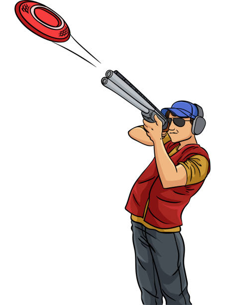 Skeet Shooting Cartoon Colored Clipart This cartoon clipart shows a Skeet Shooting illustration. trap shooting stock illustrations