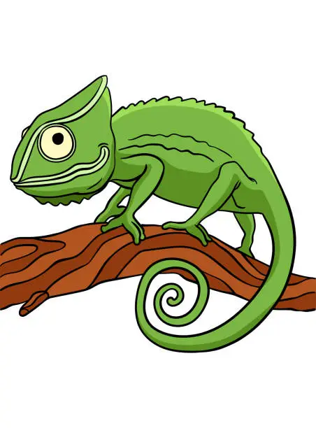 Vector illustration of Chameleon Cartoon Colored Clipart Illustration