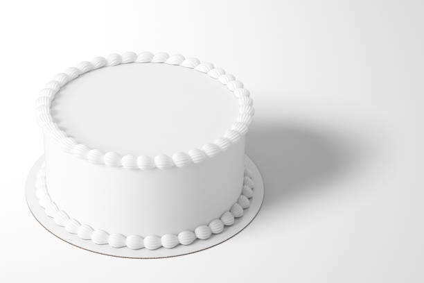 色付きの背景に隔離された白いバースデーケーキを3Dレンダリング。デザイン要素に適合します。