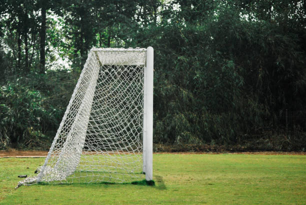 istock soccer goal net on a green empty field 1483526632