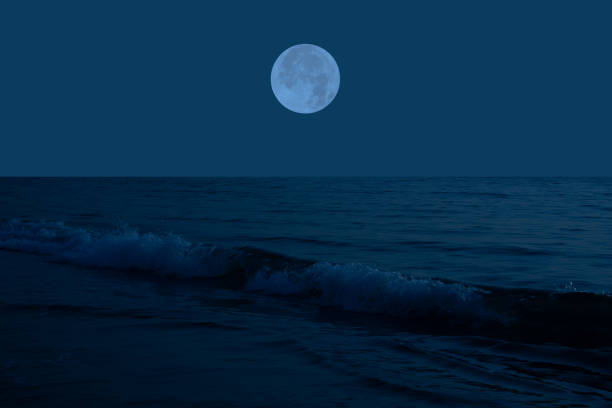 Full moon over sea in the sky.