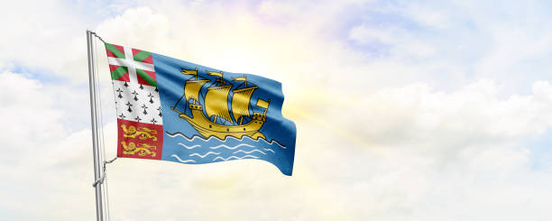 istock Saint Pierre and Miquelon flag waving on sky background. 3D Rendering 1483530400