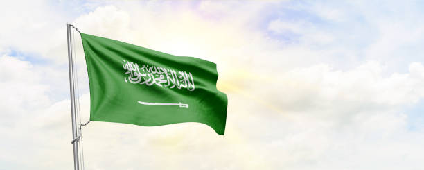 istock Saudi Arabia flag waving on sky background. 3D Rendering 1483530583