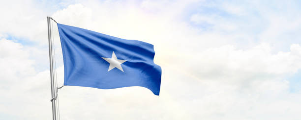 istock Somalia flag waving on sky background. 3D Rendering 1483532582