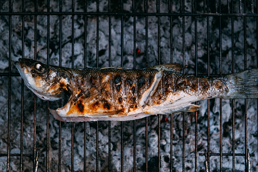 Grilled Sea Bass on Grill