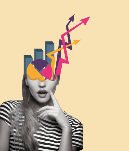 istock Creative art collage with a woman, graphs and diagrams. 1483542476