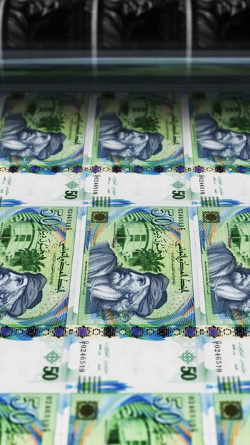 Tunisian Dinar Printing Press Machine Print out Current 50 Dinar Banknotes, Seamless Loop, Tunisia Money Currency Background, 4K, Depth of Focus Smoot and Nice, Vertical 9 16 Format, Smart Mobil Phone, Viral Video, Social Media