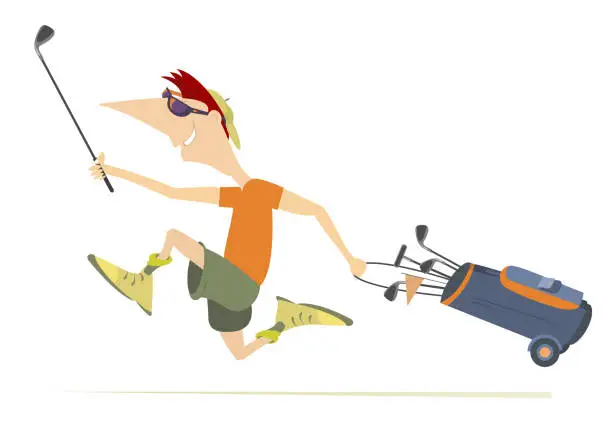 Vector illustration of Young man running to play golf