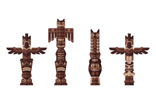 istock Set of stylized Native American totems. Flat vector illustration Isolated on white background. 1483545473
