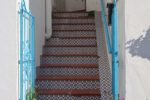 This tile staircase was seen in Mijas Pueblo, a white village in the Andalusian province of Spain.  The fine artwork appears to have been painstakingly done for the perfect pattern achieved.