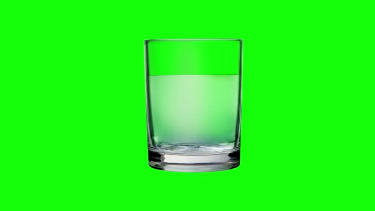 Water fills glass on chroma key