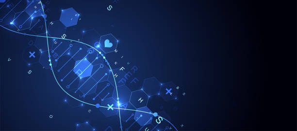 istock Glowing neon DNA chain. Biotechnology, biochemistry, science, medicine concept. 1483546840