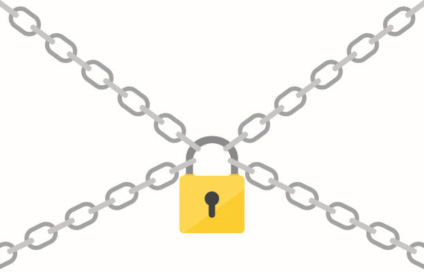 ilustrações de stock, clip art, desenhos animados e ícones de protection concept with chains and padlock - fechadura