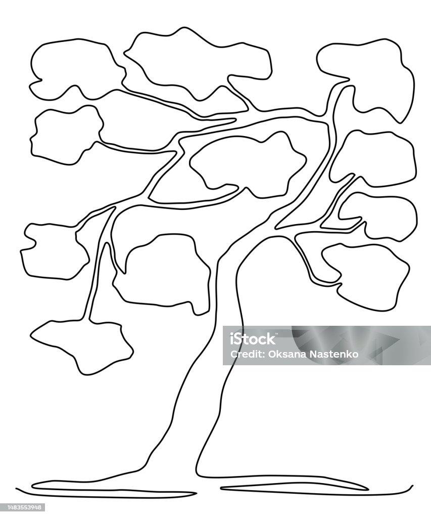 Shape Tree Line Drawing Continuous Line Drawing Of A Tree On A White Background Stock ...