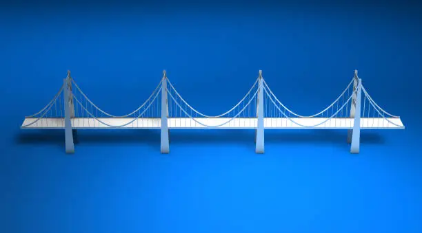 Suspension bridge on blue background