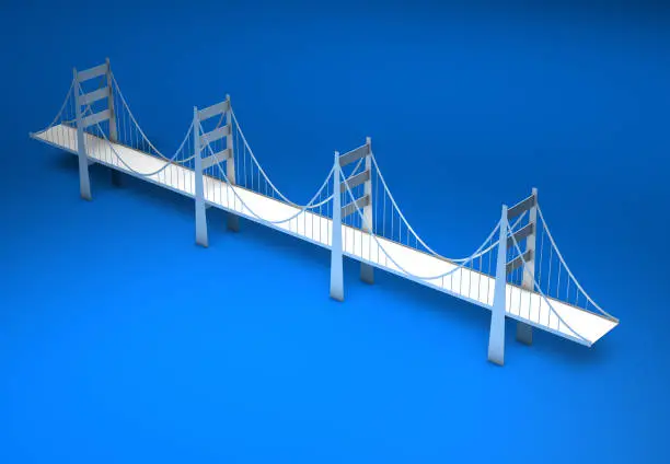 Paper suspension bridge on blue background