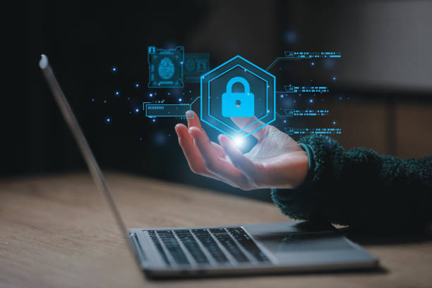 istock Cybersecurity and privacy and protect data concept. lock key icon and internet network security technology. Businessman protecting personal data on smartphone, virtual screen interfaces. 1483555805