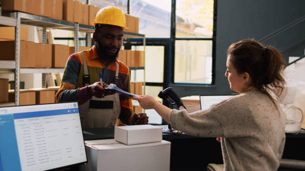 istock Employees team checking supplies list 1483559977