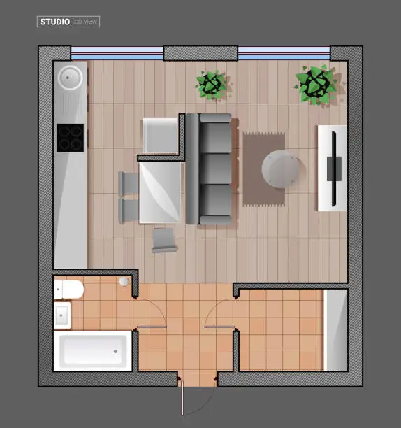 Vector illustration of Apartment floor plan. Top view flat vector illustration. Interior studio.