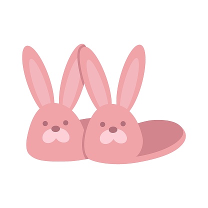 Cute pink house slippers with rabbit muzzles, cartoon style. Trendy modern vector illustration isolated on white background, hand drawn, flat design.