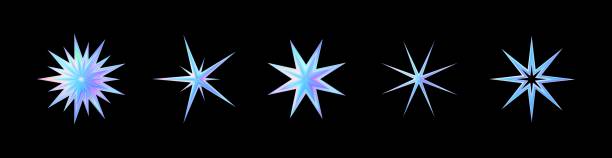 3d hologram star and sparkle icon. Y2k iridescent vector shape element for moden futuristic design 3d hologram star and sparkle icon. Y2k iridescent vector shape element for moden futuristic design symbol snowflake icon set shiny stock illustrations