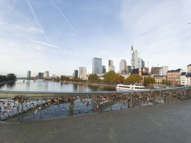 istock Frankfurt cityscape from the iron ridge with padlocks 1483566939