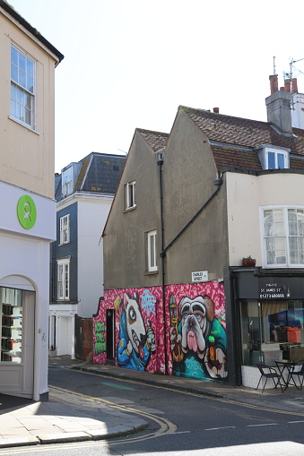 Brighton, United Kingdom - April 15, 2022: Graffiti, public street art in Brighton, UK.