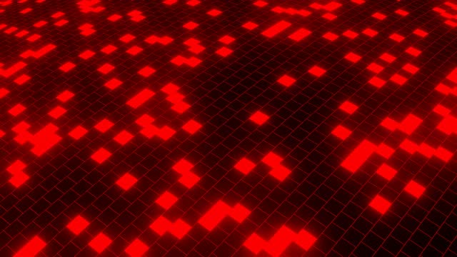 A digital loop background featuring small squares arranged in a grid-like pattern, with a neon color scheme