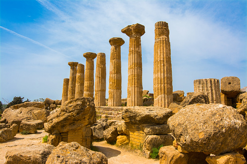 Agrigento is the Italian Capital of Culture 2025. Temple of Ercole, located in the park of the Valley of the Temples in Agrigento, Sicily, Italy