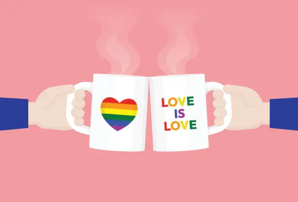 Vector illustration of Love is love text on a cup for LGBTQ celebrate pride month