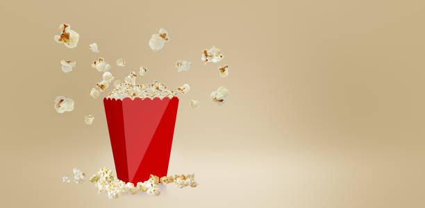 istock Salty popcorn isolated on white background , 3d rendering red cup carton box. suitable for your design element. 1483577425
