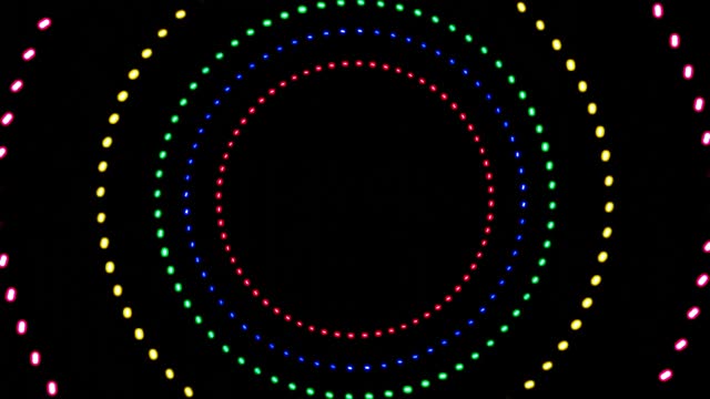 A futuristic loop of vibrant, glowing digital dots in a circular neon shape