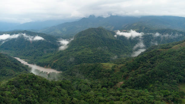 istock Drone aerial view mountains in Colombia tree zone cloudy day near tree zone river 1483581722