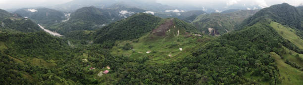 istock Drone aerial view mountains in Colombia tree zone river clouds near tree zone 4K 1483581741