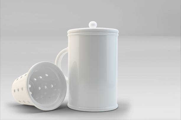 Realistic blank  coffee or tea mug cups with handle. Cup porcelain for tea or coffee template mockup isolated. Realistic teacup for breakfast, 3D illustration