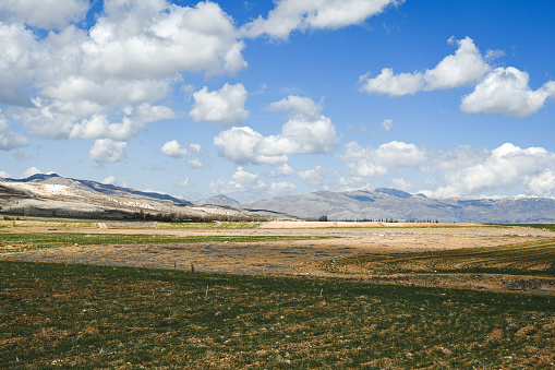 agricultural fields and mountain landscape
