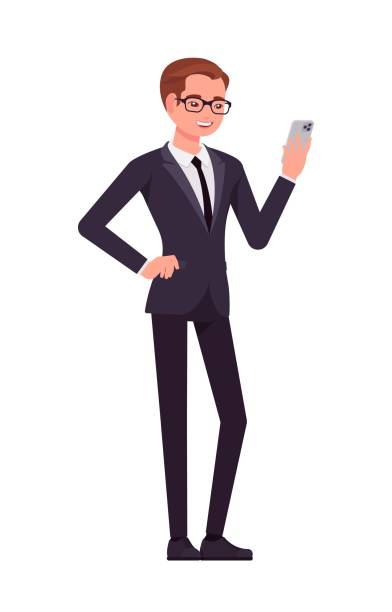 istock Entrepreneur, businessman, male business assistant, formal man phone use standing 1483596468