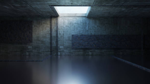istock Abandoned warehouse scene cement floor old cement wall dilapidated room background 3D illustration 1483601960