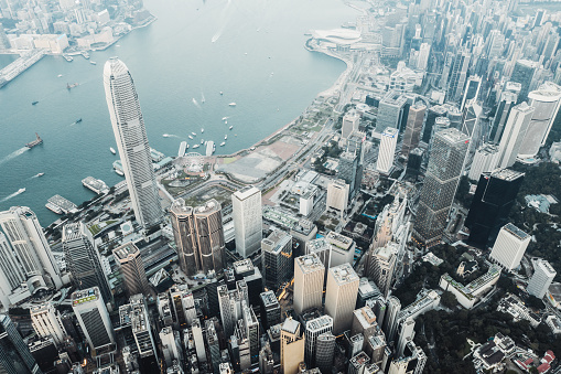 Aerial view of are modern buildings exterior at Hong Kong