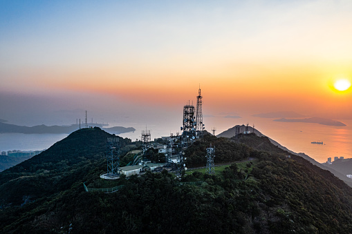 Radio station at Victoria Peak, Hong Kong, during sunset