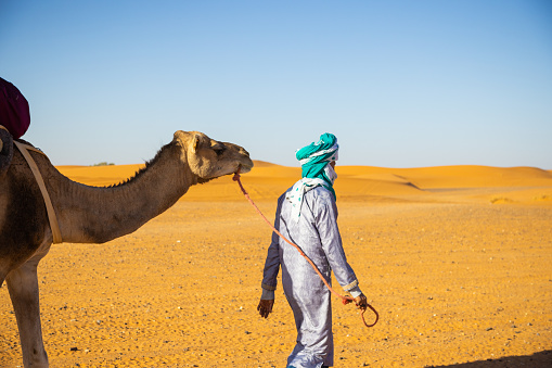 Camel riding on Thar Desert in Jaisalmer, India.