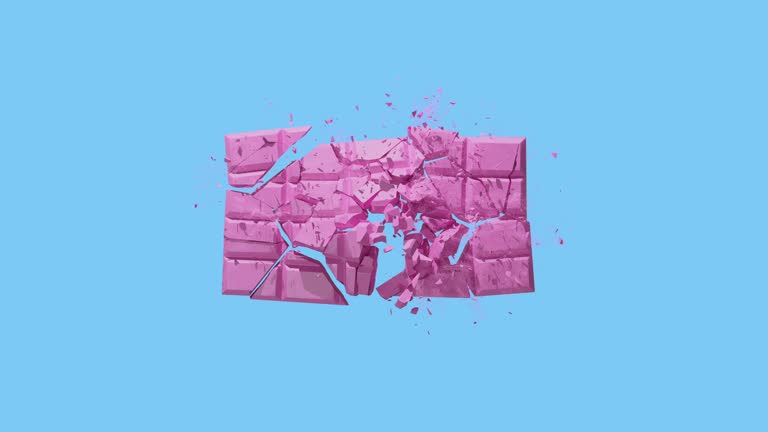 Pink Chocolate bar exploding midair against blue background