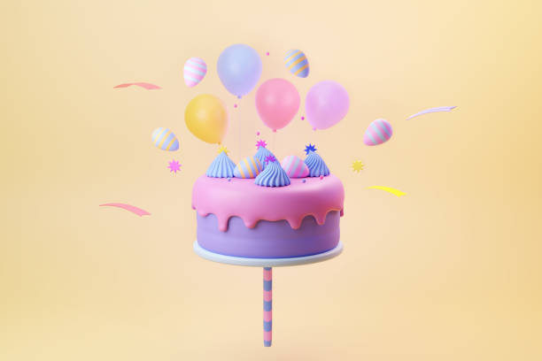 istock Minimal cake birthday with balloon decoration 3d illustration 1483609448