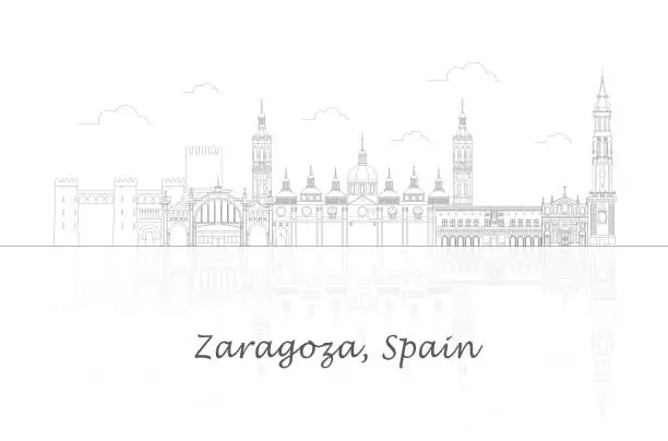 Vector illustration of Outline Skyline panorama of  Zaragoza, Aragon, Spain